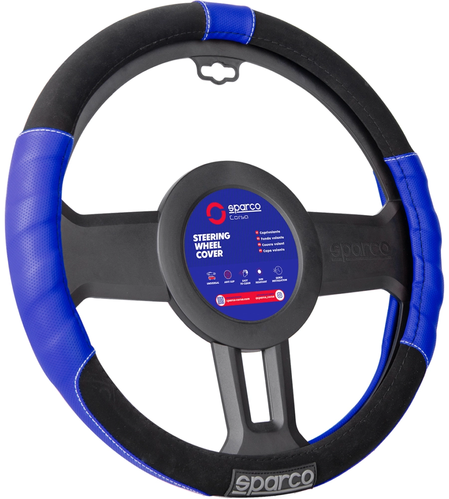 Coprivolante universale per auto sparco "sport line" in poliestere, colore blu e nero